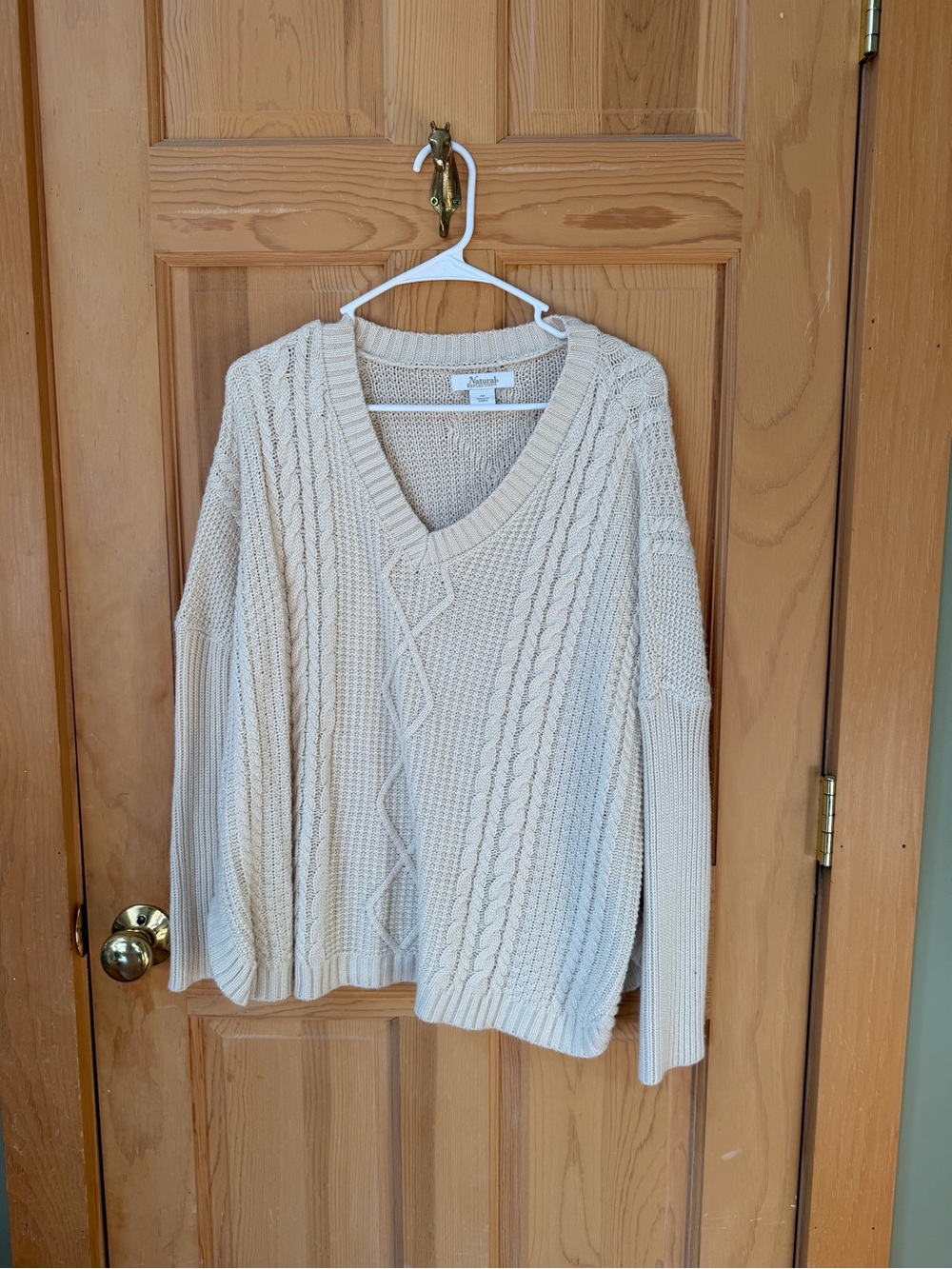 Natural Reflections Cream Cable Knit V-Neck Sweater